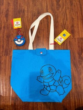 NWT Pokemon X Target Reuseable Tote Bag & Poke Ball Bag Charm Set